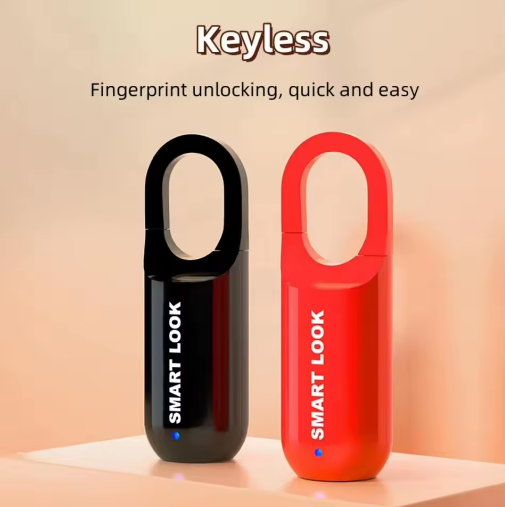 Smart Fingerprint Padlock - Keyless Black and Red